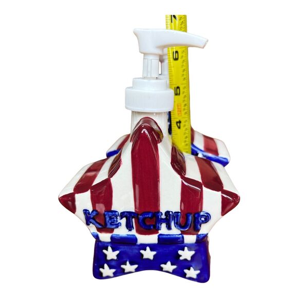 1999 Boston Warehouse American Flag Star Shape Mustard Ketchup Pump Set New - Picture 5 of 8